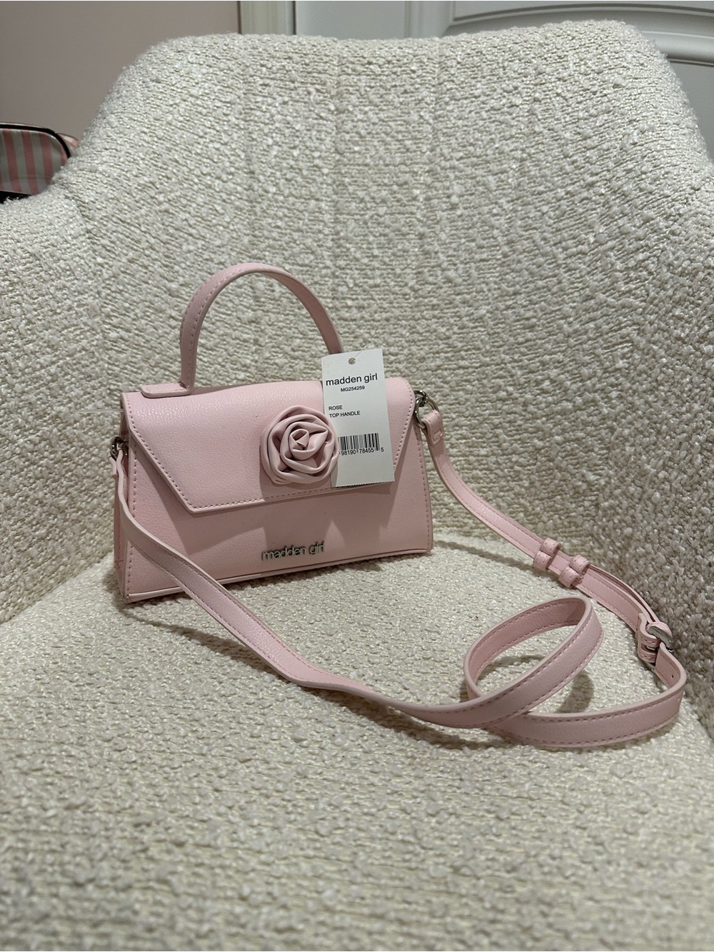 madden girl Pink Top-Handle Crossbody Bag with Floral Accent